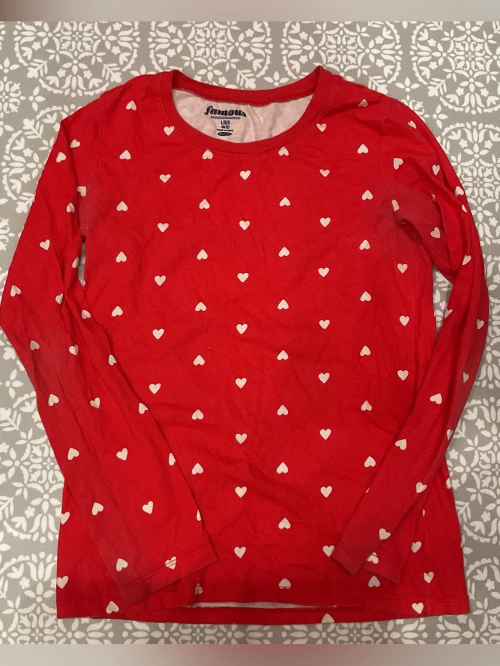 Old Navy Girls Red Long Sleeve Shirt White Heart Print Size L (10/12)